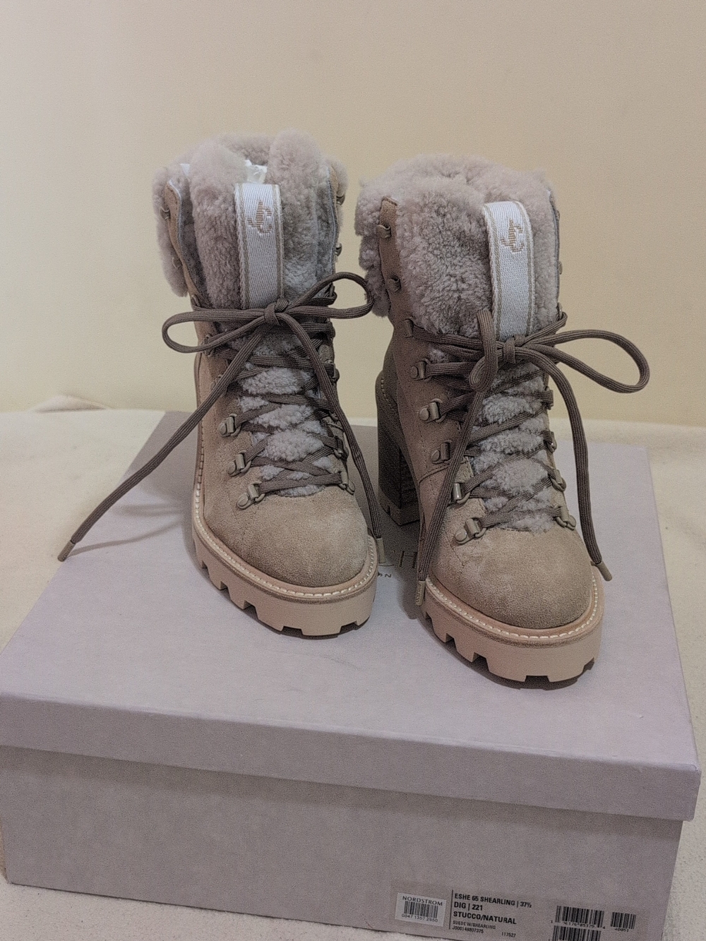 Jimmy Choo Eshe 65 Shearling Lace-Up Boots Size 37 1/2